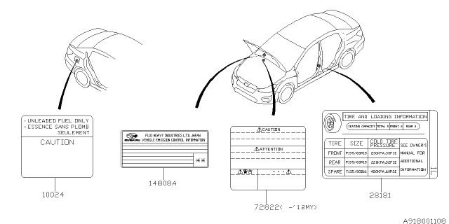 2014 Subaru Impreza Sedan Label - Caution Diagram