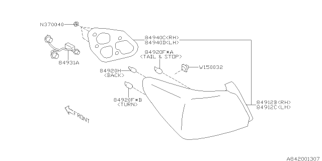 2012 Subaru Impreza Sedan Lamp - Rear Diagram