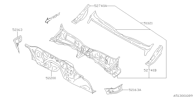 2014 Subaru Impreza Sedan Toe Board & Front Panel & Steering Beam Diagram