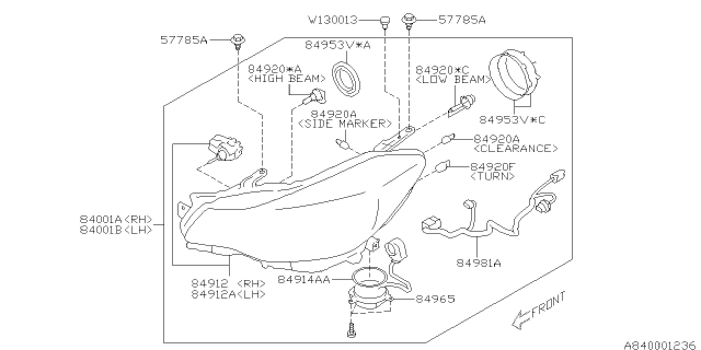 2015 Subaru Impreza Passenger Side Headlamp Assembly Diagram for 84001FJ380