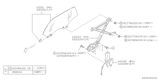 2004 Subaru Outback Door Parts - Glass & Regulator Diagram 2