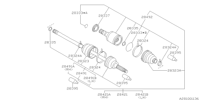 2006 Subaru Baja Bj Shaft Unit Kit LH Diagram for 28491AE02C