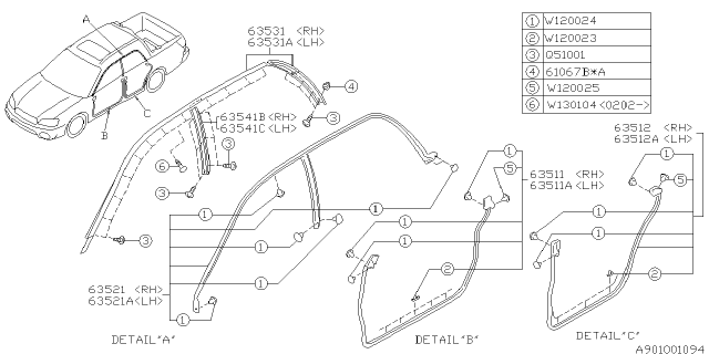 2002 Subaru Legacy Weather Strip Diagram 1