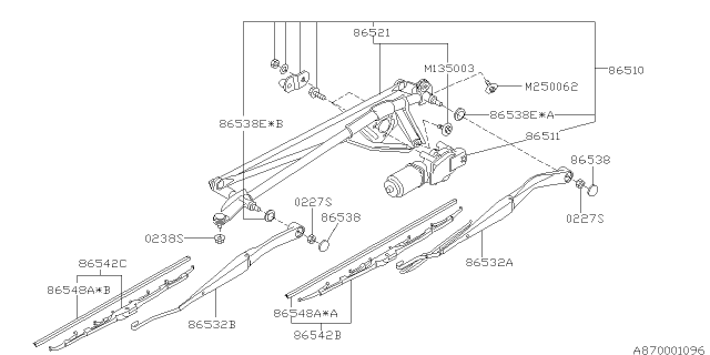 2000 Subaru Outback Wiper - Windshilde Diagram