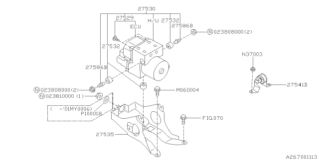 2003 Subaru Legacy H/U Assembly W/ECU Diagram for 27539AE04A