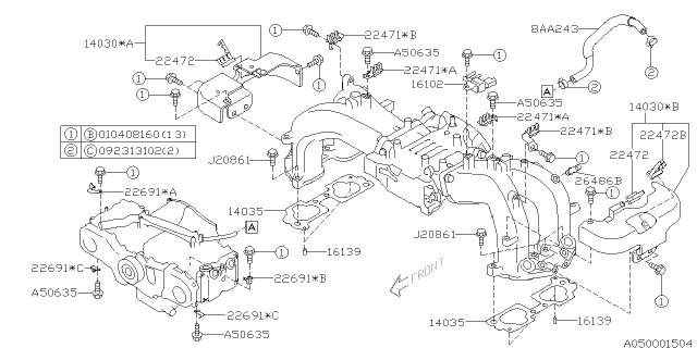 2004 Subaru Outback Hose Water Diagram for 99078AA243