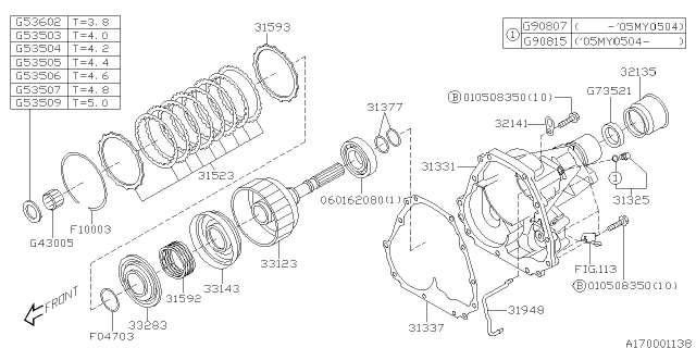 2001 Subaru Legacy Automatic Transmission Transfer & Extension Diagram 2