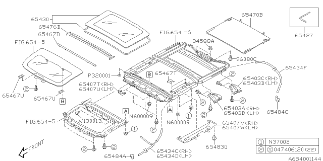 2003 Subaru Outback Bracket Sun Roof Front LH Diagram for 65403AE010