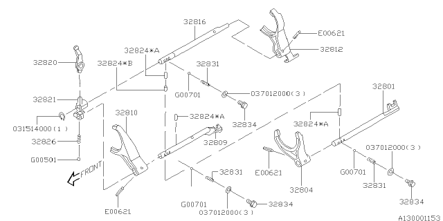 2003 Subaru Baja Shifter Fork & Shifter Rail Diagram 2