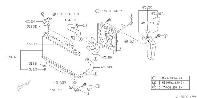 2000 Subaru Legacy Cushion Radiator Lower Diagram for 45135AE01A