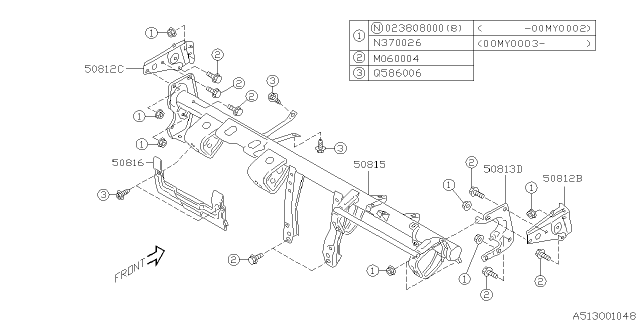 2000 Subaru Outback Toe Board & Front Panel & Steering Beam Diagram 1