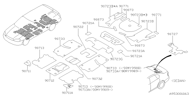 2001 Subaru Legacy SILENCER Floor Rear Front Diagram for 90723AE07A