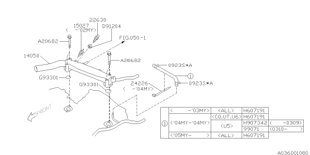 2002 Subaru Outback Water Pipe Diagram for 14050AA26A