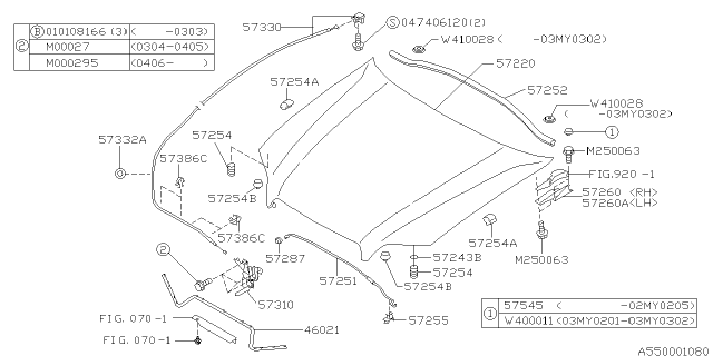 2005 Subaru Baja Front Hood Panel Diagram for 57220AE01A