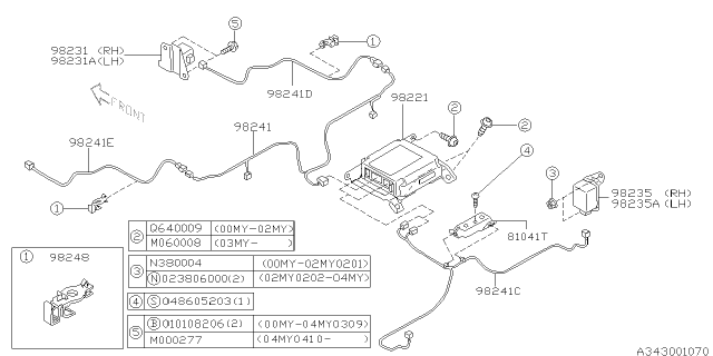 2001 Subaru Legacy Sensor Assembly Front Sub RH Diagram for 98231AE02A