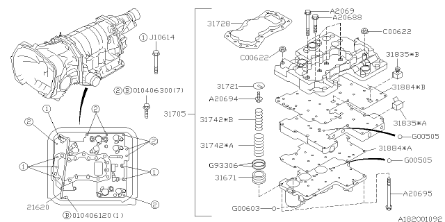 2003 Subaru Outback Control Valve Assembly Diagram for 31705AA450