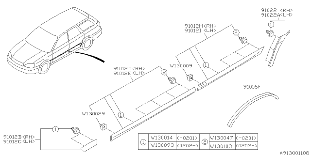 2004 Subaru Outback PROTR Side Assembly ALH Diagram for 91012AE05AME