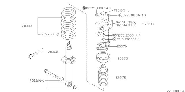 2003 Subaru Legacy Shock ABSORBER Complete Rear Diagram for 20365AE14A
