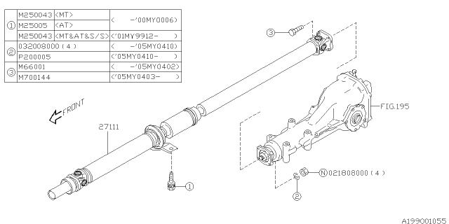 2003 Subaru Legacy Drive Shaft Assembly Diagram for 27111AE101