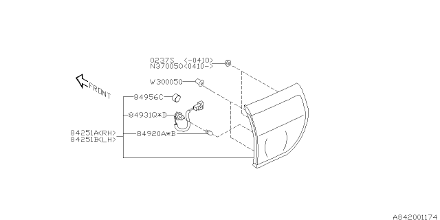 2003 Subaru Outback PB000844 Lamp Assembly Fin Rear Diagram for 84251AE13ATC