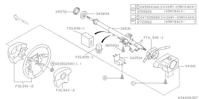 2003 Subaru Baja Column Assembly Diagram for 34500AE11A