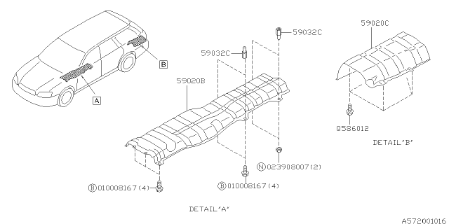 2001 Subaru Outback Cover EXHAUSEAT Rear Diagram for 59024AE010