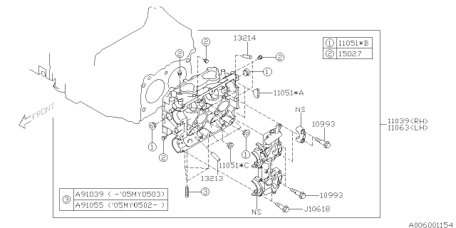 2006 Subaru Baja Cylinder Head Assembly Right Diagram for 11039AB63B