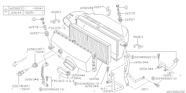 2004 Subaru Legacy Case Air Cleaner Diagram for 16520AA03B