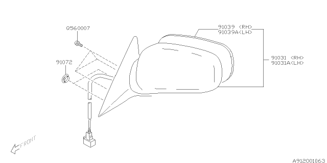 2002 Subaru Legacy Rear View Mirror Assembly UHD Diagram for 91031AE35BMF