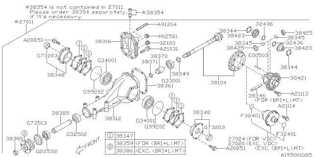2001 Subaru Legacy COVER/DIFF Carrier Diagram for 38316AA010