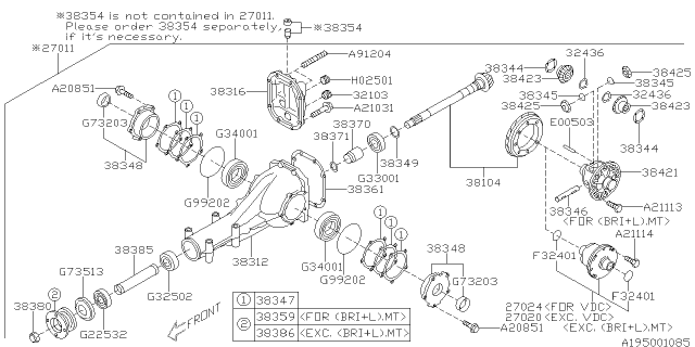 2001 Subaru Legacy SPACER Drive PINION Diagram for 383785200