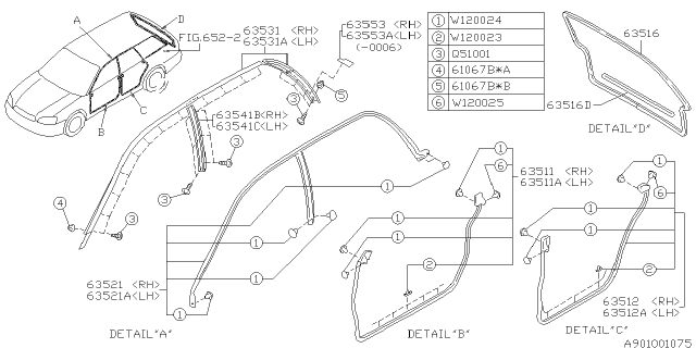 2000 Subaru Legacy Clip WEATHERSTRIP Diagram for 909120024