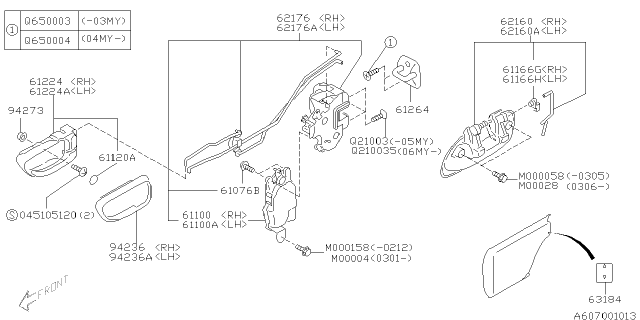 2006 Subaru Baja Rear Door Handle Assembly Outer Left Diagram for 61022AE11AVW