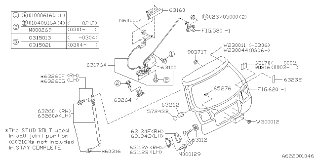 2004 Subaru Outback Stay Assembly RH Diagram for 63260AE00A