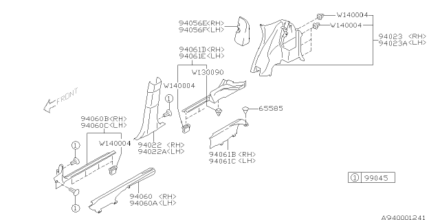 2004 Subaru Outback Trim Panel C Pillar Rear L Diagram for 94043AE02AOA