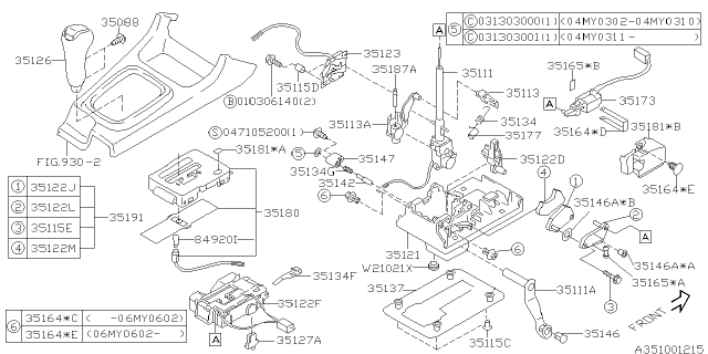 2005 Subaru Baja Lever Complete Diagram for 35111AE030