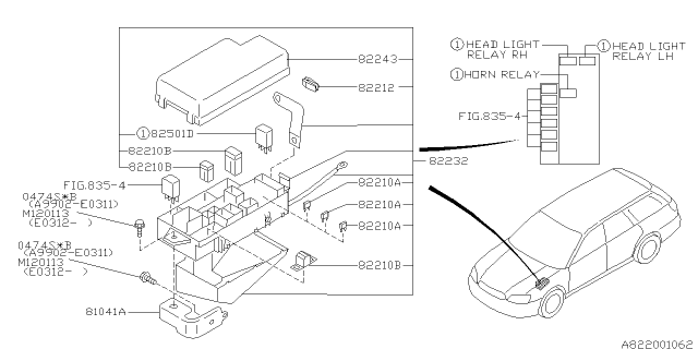 2004 Subaru Legacy Fuse Box Assembly Mai Diagram for 82231AE07B