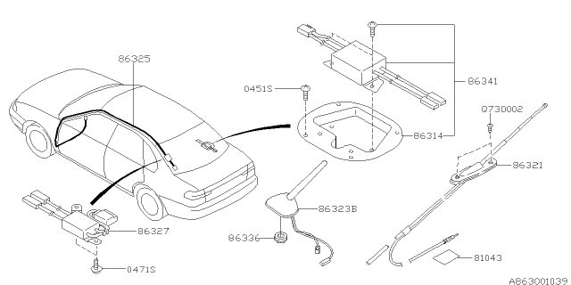 2004 Subaru Outback Antenna Assembly TRK Diagram for 86321AE06A