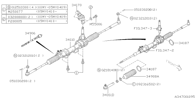 2006 Subaru Baja Power Steering Gear Box Assembly Diagram for 34110AE12B