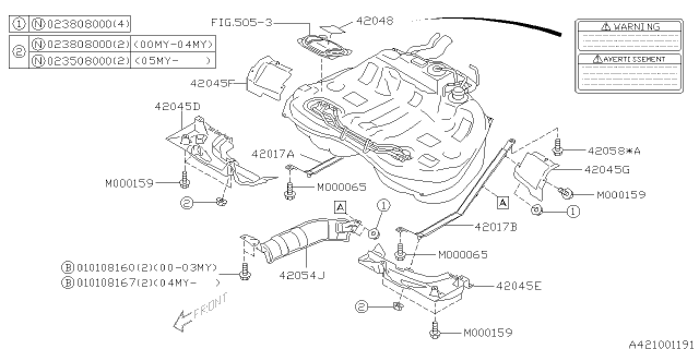 2003 Subaru Baja Protector Tank RH Diagram for 42045AE02A