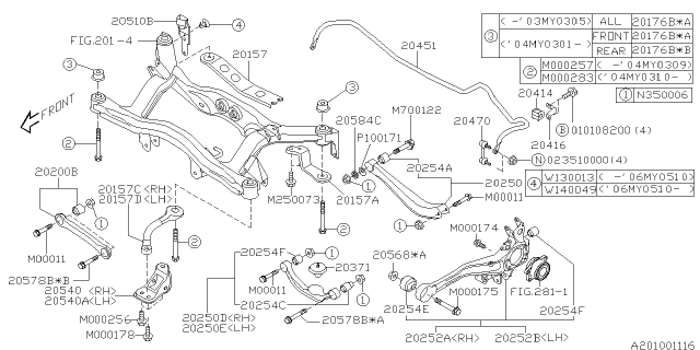 2004 Subaru Outback STOPPER Upper Diagram for 20176AE02A