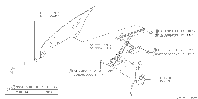 2001 Subaru Legacy Door Parts - Glass & Regulator Diagram 1