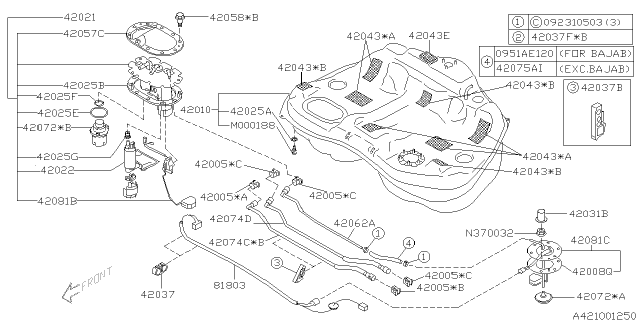 2004 Subaru Baja Fuel Sub Gauge Sending Unit Diagram for 42081AE03A