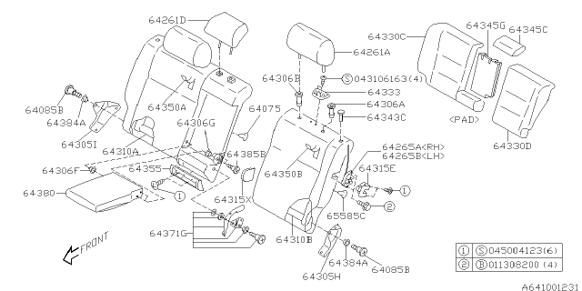 2004 Subaru Baja Pillow Assembly Rear Diagram for 64251AE46AGE