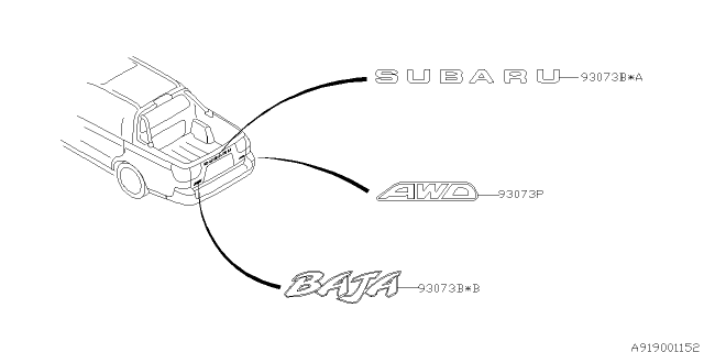 2003 Subaru Baja Letter Mark Rear Baja Diagram for 93073AE950