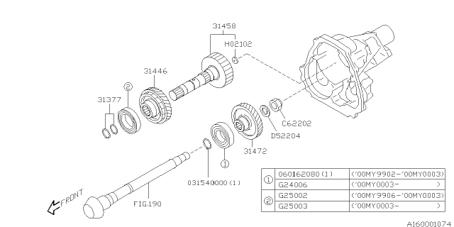 2000 Subaru Outback PT040301 Shaft Assembly REDUCTI Diagram for 31458AA080