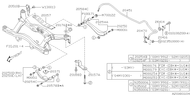 2000 Subaru Legacy Lateral Link Assembly Rear Diagram for 20250AE050