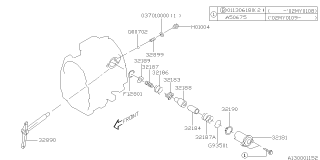 2003 Subaru Legacy Shifter Fork & Shifter Rail Diagram 1
