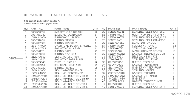 2003 Subaru Legacy Engine Gasket & Seal Kit Diagram 1