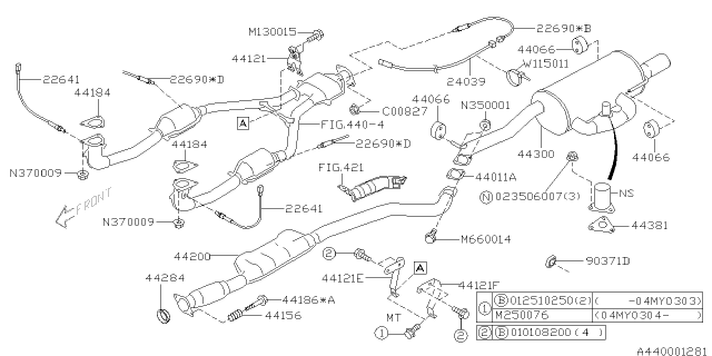 2004 Subaru Baja Rear Exhaust Pipe Assembly Diagram for 44200AE07A
